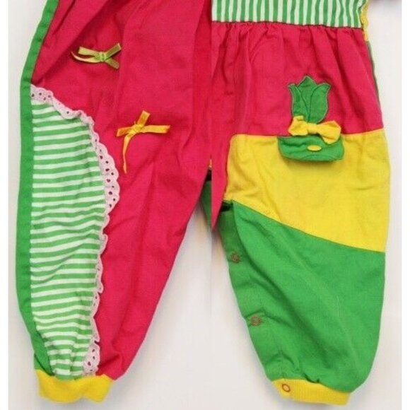 Vtg 90s Bon Chacha Sports Romper Jumper sz 18M Color Block Hat Polka Dots Stripe - Picture 3 of 14